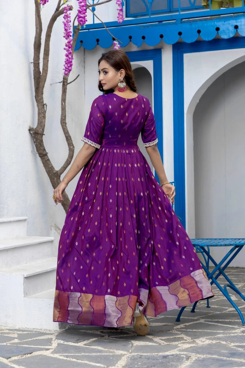 Dark Purple Silk Dress Kalyanja Fashion
